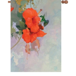 28 In. Flag - Red Hibiscus Hummingbird